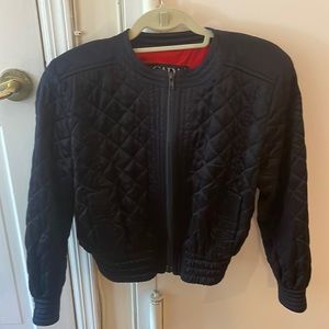 Vintage Escada, a navy silk quilted bomber jacket, size medium/38